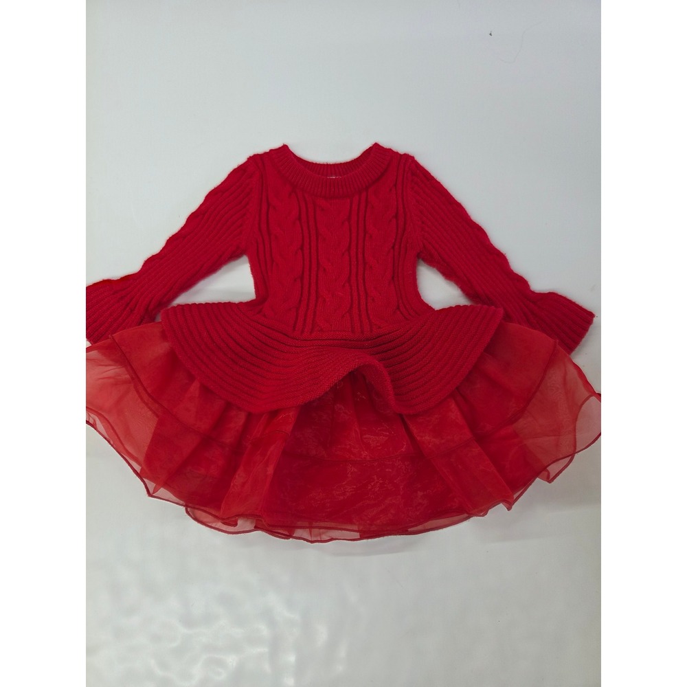 Just Lizzy Baby Girl Red Cable Knit Tulle Sweater Dress 12M Holiday Christmas